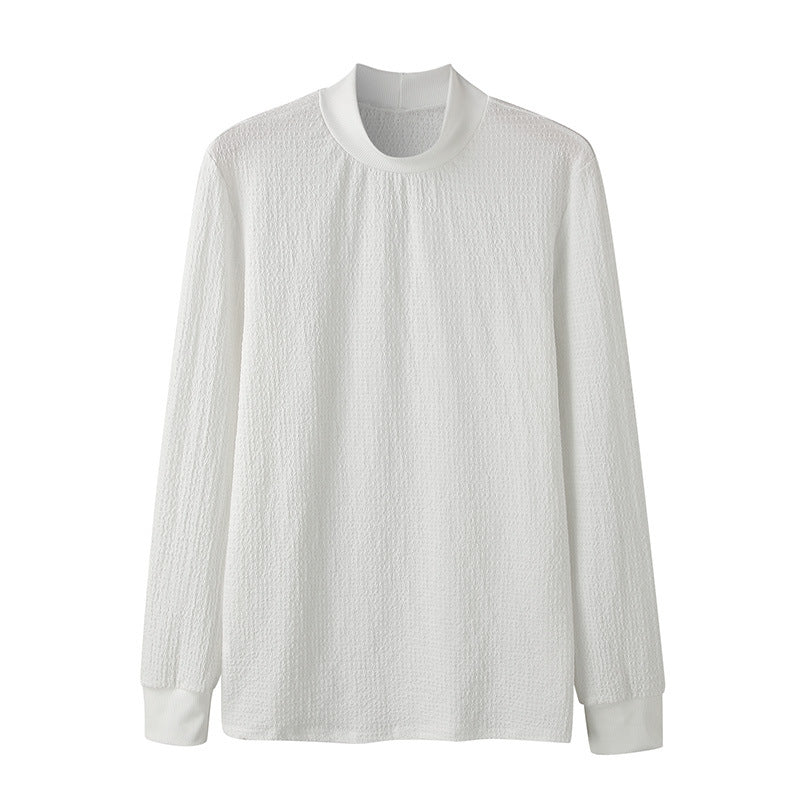 Ladies Elegant Long Sleeve Blouse in Textured Fabric and High Collar Lune London