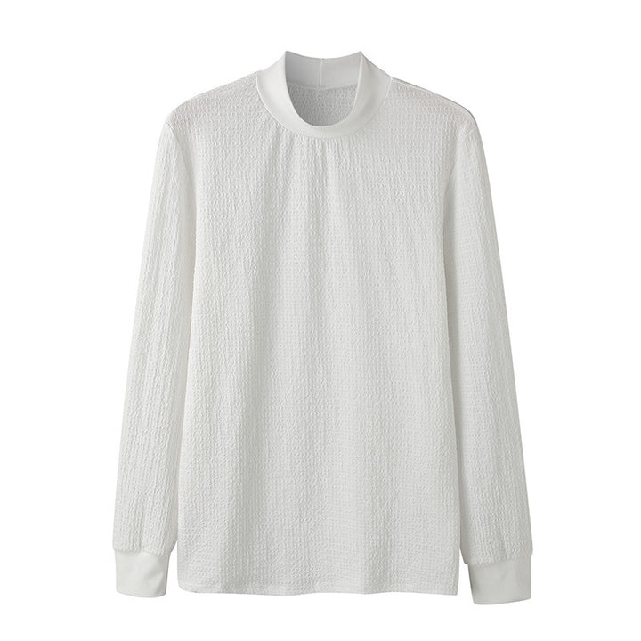 Ladies Elegant Long Sleeve Blouse in Textured Fabric and High Collar Lune London
