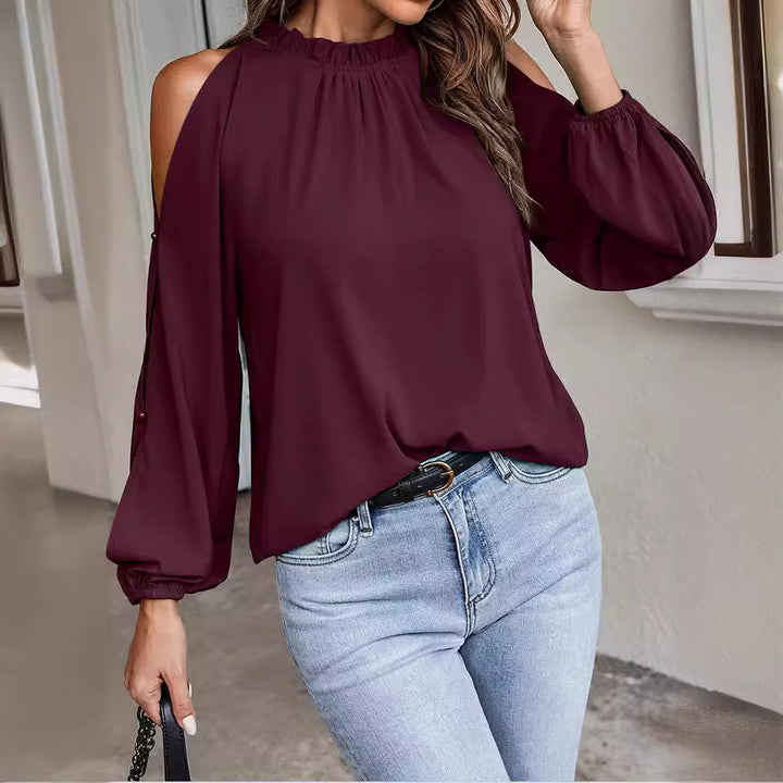 Women’S Blouse with Cool Shoulder Details and Elastic Sleeves Lune London
