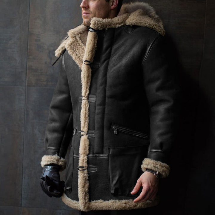 Men's Sheepskin Coat with Hood and Practical Pockets Lune London