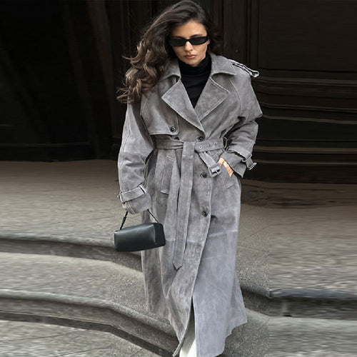 Ladies elegant long suede trench coat Lune London