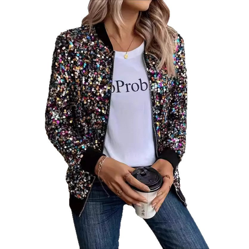 Ladies functional jacket with glittering sequin design and comfortable cuffs Lune London