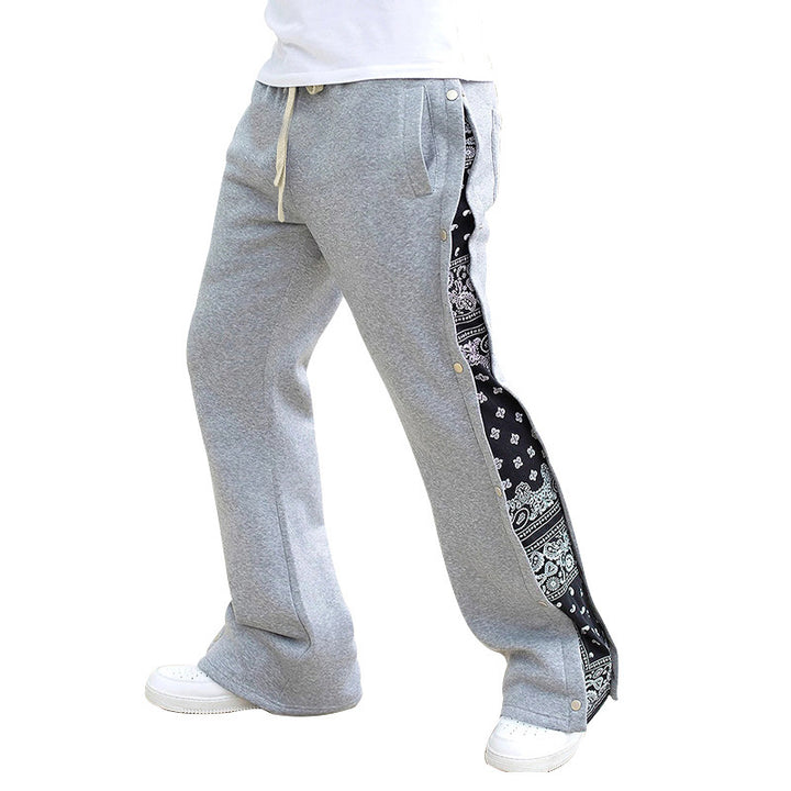 Casual men's jogger pants with side snap button closure and trendy mix of patterns Lune London