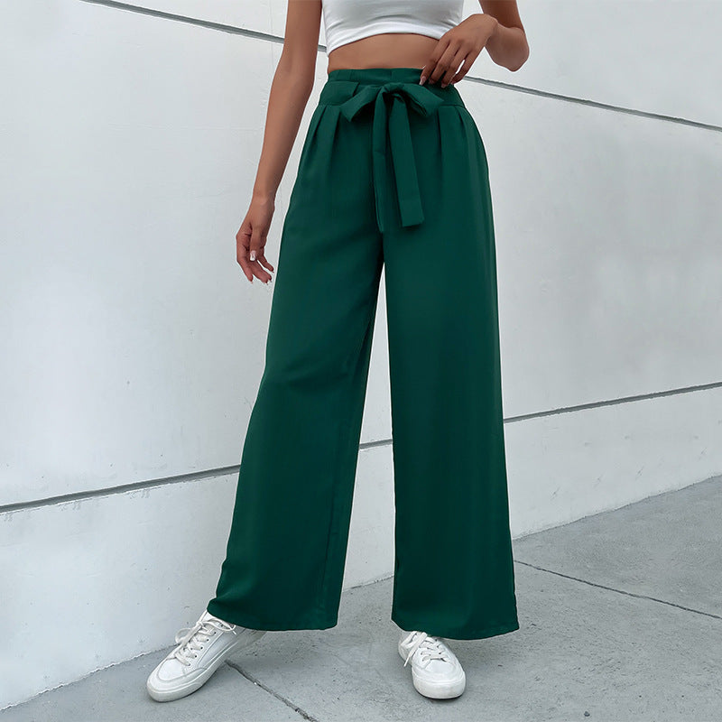 Women Wide Leg Trousers with Knot Detail at the Waist Lune London