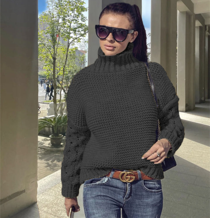 Cozy knitted sweater for women with turtleneck and structured sleeves Lune London