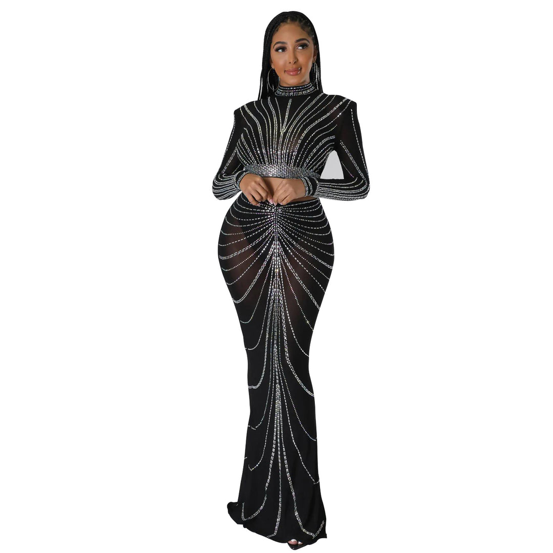 Chic and elegant evening dress for women adorned with crystals