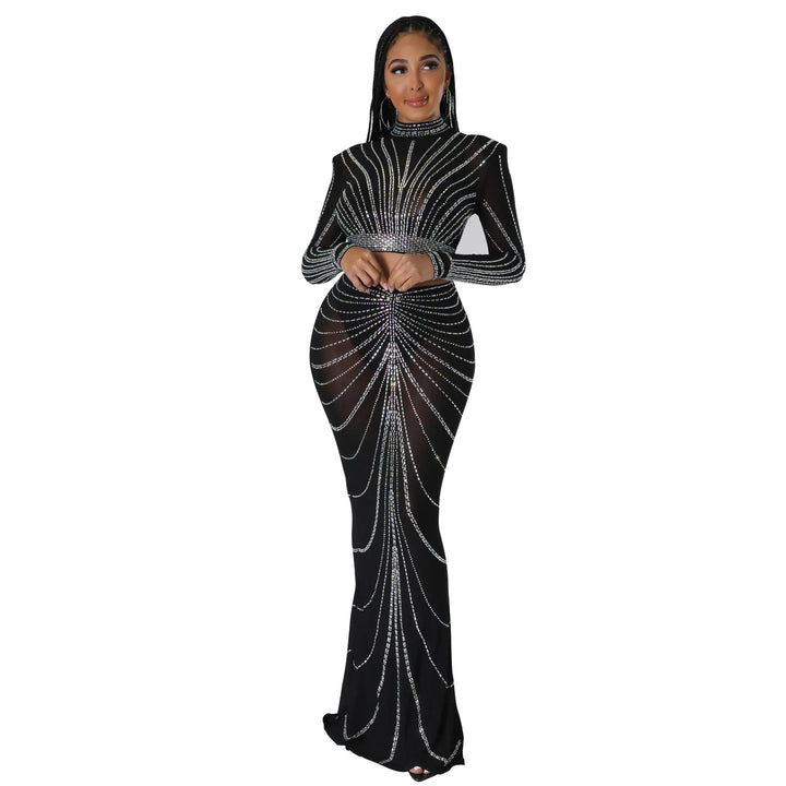 Chic and elegant evening dress for women adorned with crystals