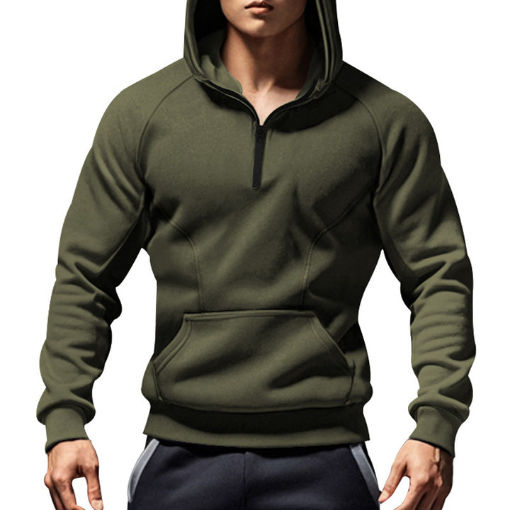 Sporty hooded sweatshirt for men with short zip and practical kangaroo pocket Lune London