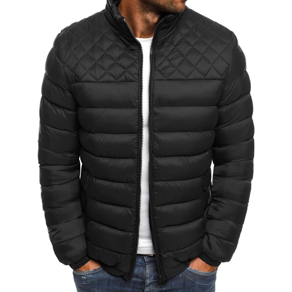 Men's winter quilted jacket with high collar and side zip pockets Lune London