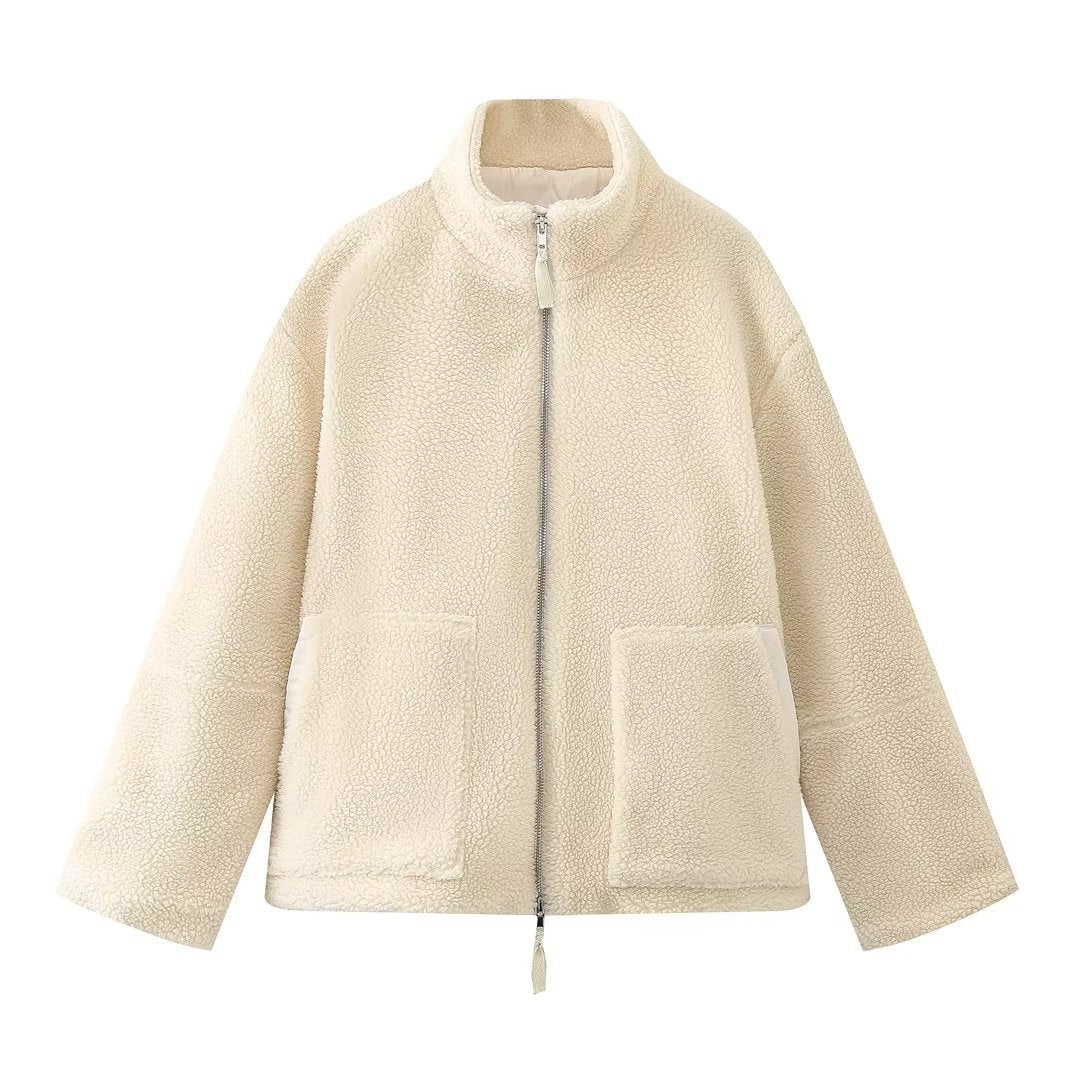 Ladies Cozy Fleece Jacket with High Collar and Practical Pockets Lune London