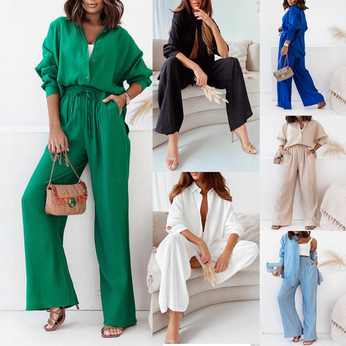 Women Two-Piece Casual Set with a Relaxed Cut Top and Loose Pants Lune London