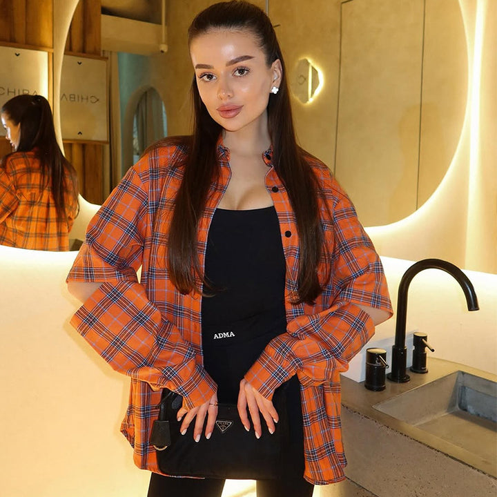 Casual plaid shirt for women in oversized cut Lune London