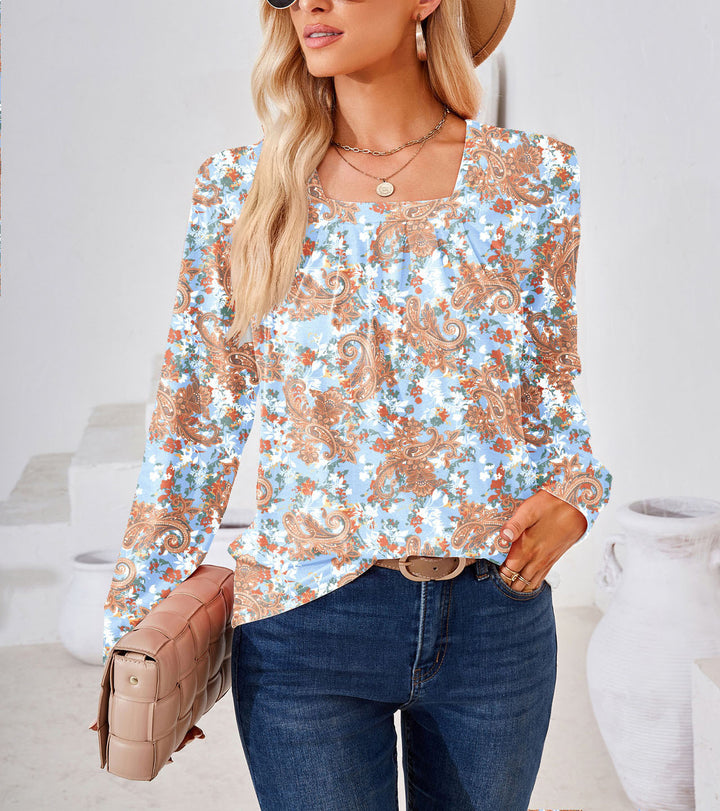 Floral long sleeve blouse for women with elegant square neckline Lune London