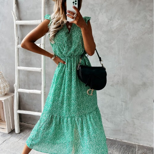 Lune London fluid flower midi dress for women with ruffled edges