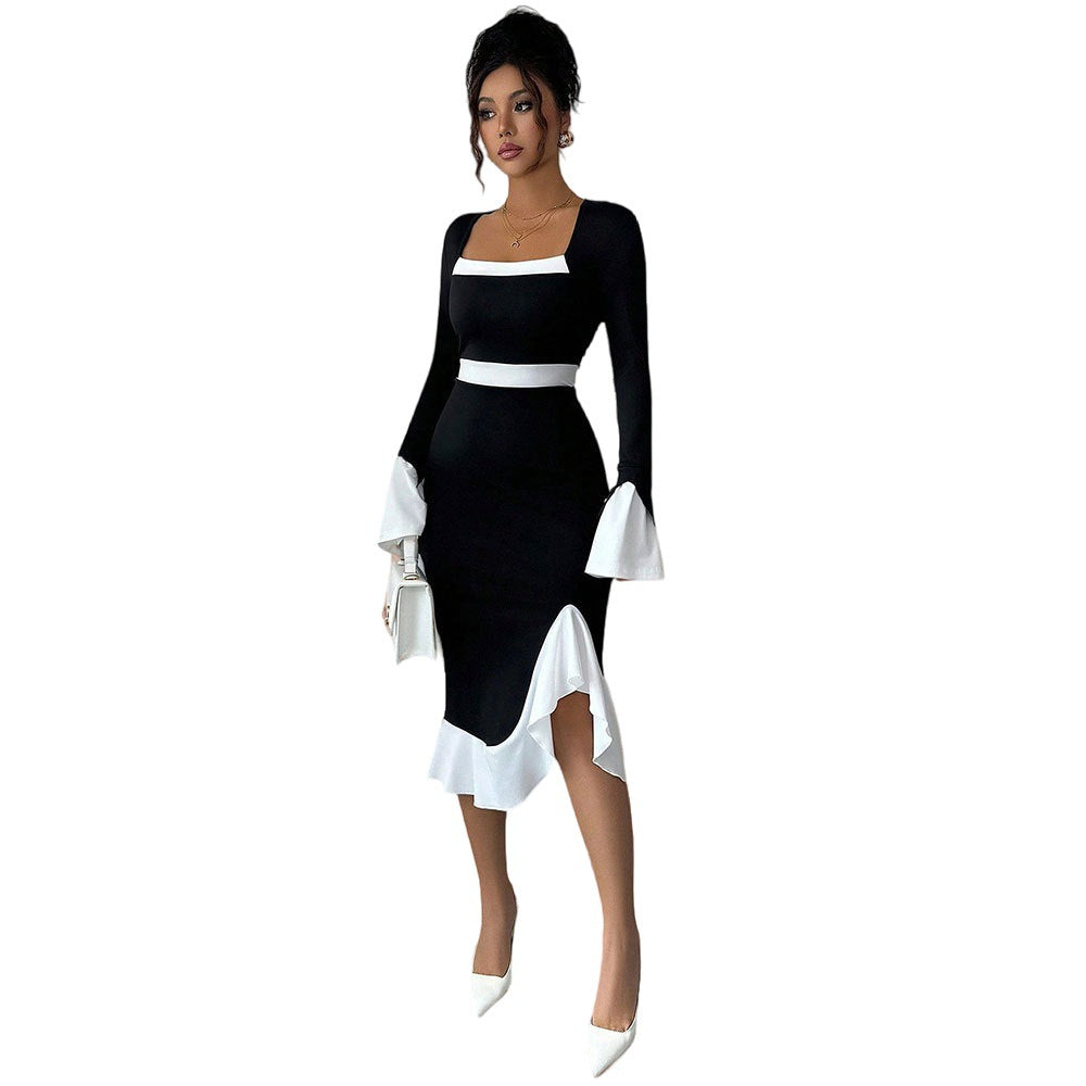 Elegant dress for women with ruffle details and wide sleeves Chic & Stil