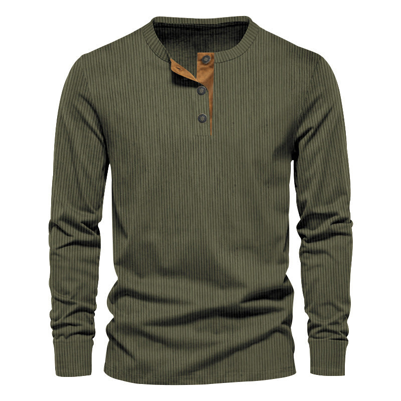 Men's Casual Long Sleeve Henley Shirt with Textured Ribbed Design and Trendy Button Details Lune London