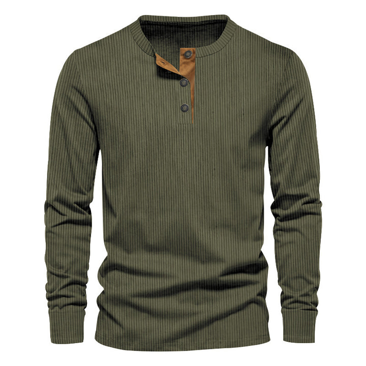 Men's Casual Long Sleeve Henley Shirt with Textured Ribbed Design and Trendy Button Details Lune London