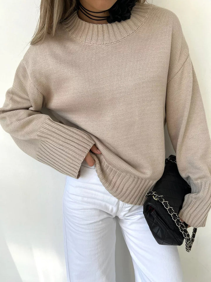 Casual knit sweater for women with high collar and wide ribbed edges Lune London
