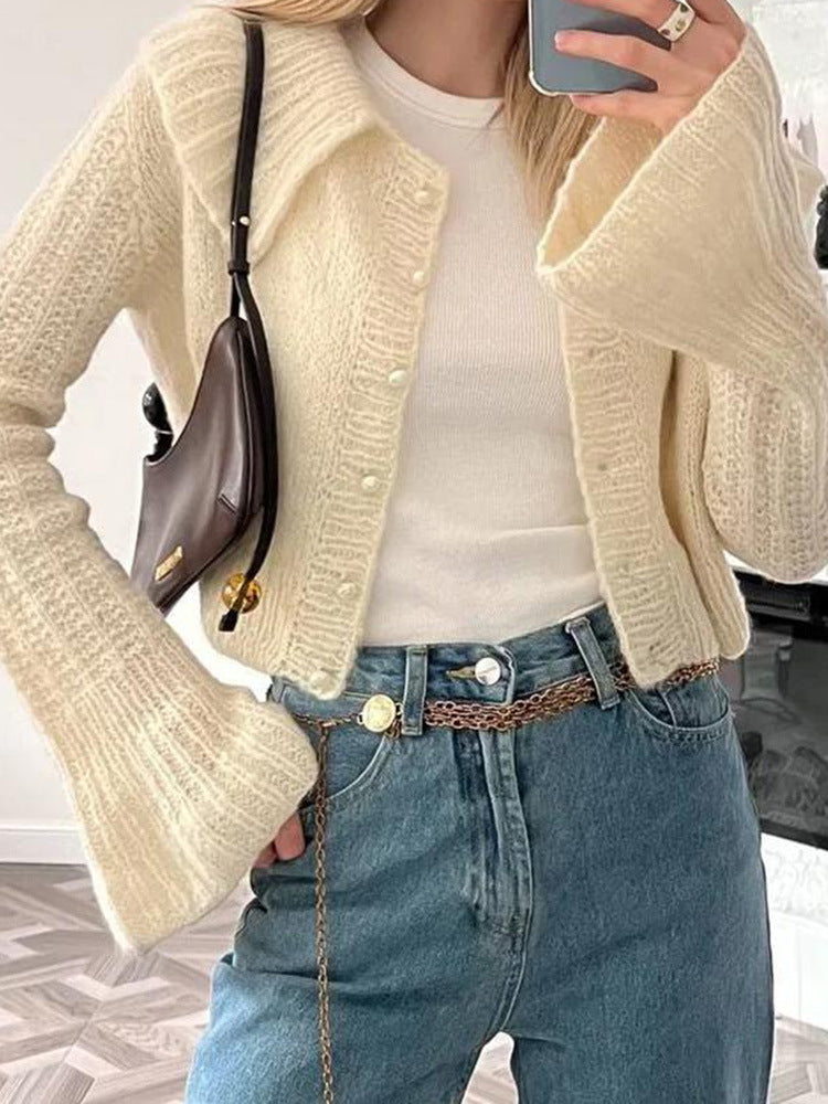 Knit jacket for women with wide sleeves and a textured pattern Lune London