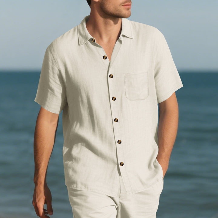 Casual short sleeve linen shirt for men with practical chest pocket Lune London