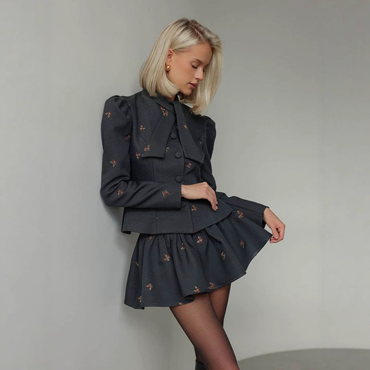 Blazer dress women with voluminous puff sleeves and an elegant bow application Lune London