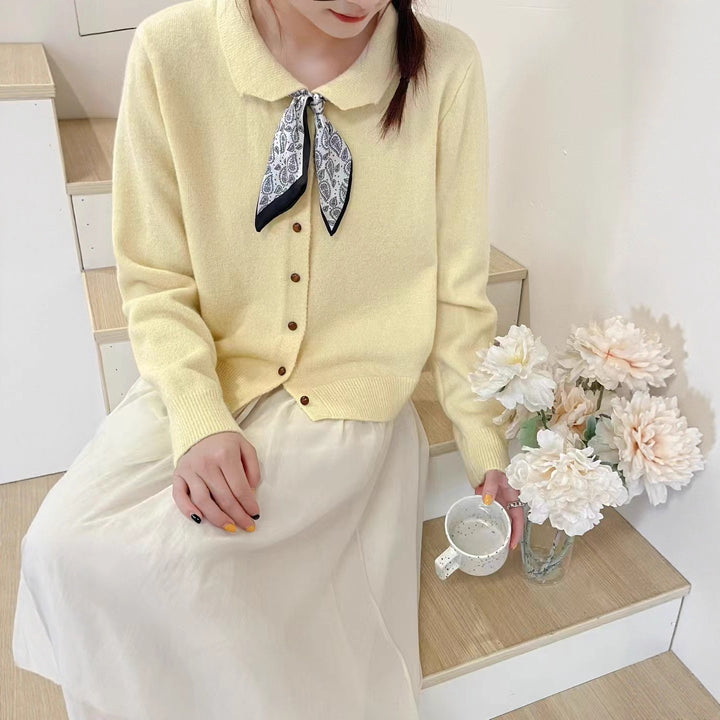 Knitted jacket for women with decorative collar and buttons Lune London
