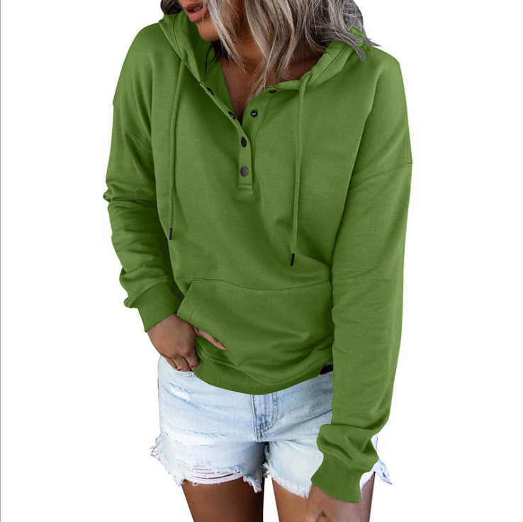 Ladies hoodie with integrated button placket Lune London