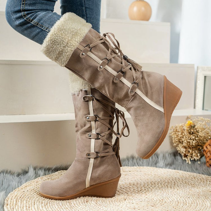 Wedge boots for women with padded interior and trendy lace design Lune London