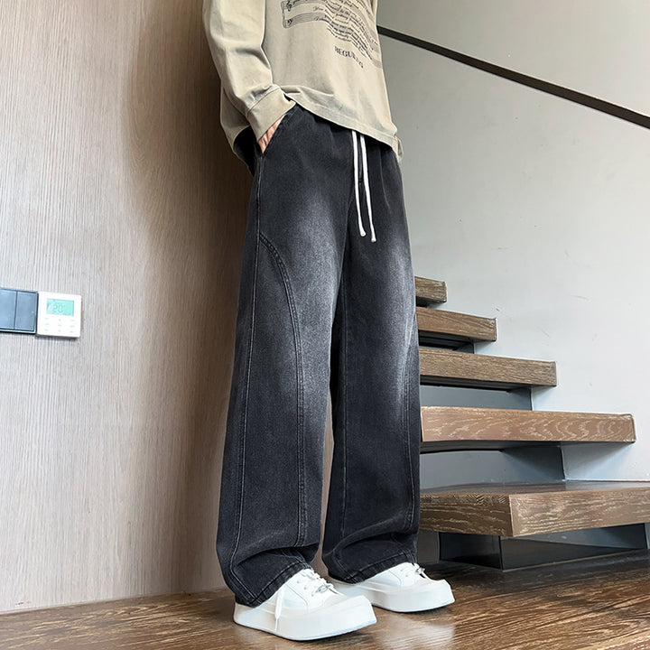 Women Wide Leg Jeans with Elastic Belt and Casual Chic Design