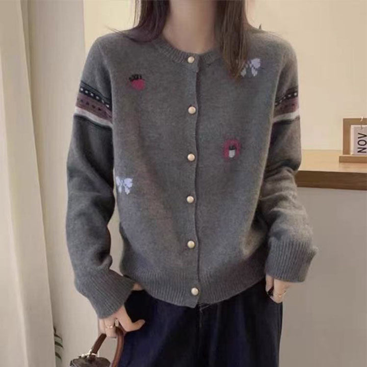 Knitted jacket for women with elegant appliqués and button details Lune London