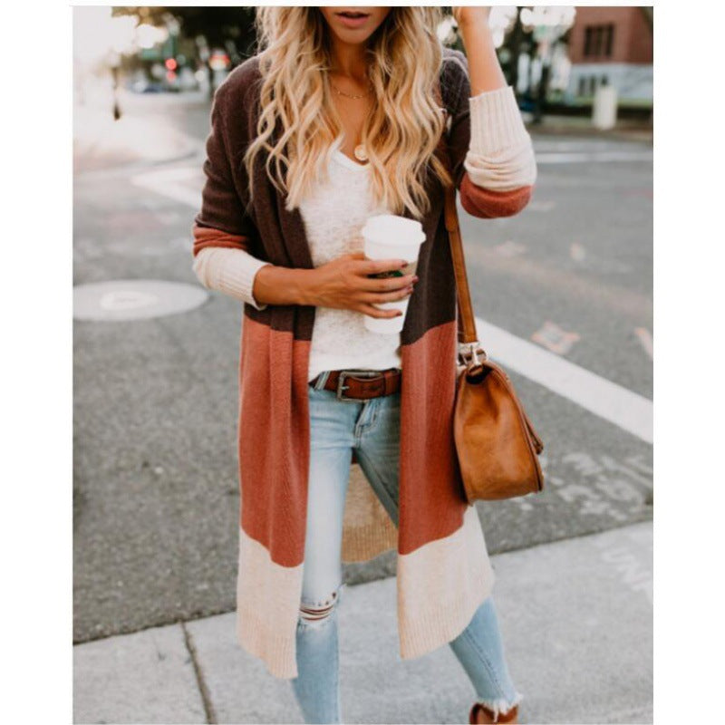 Cardigan en tricot à la mode pour femmes avec des rayures en blocs de couleur Chic & Stil