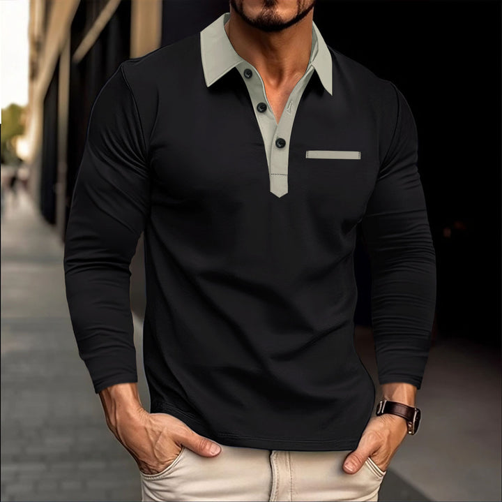 Men's long sleeve polo shirt with trendy Lune London collar