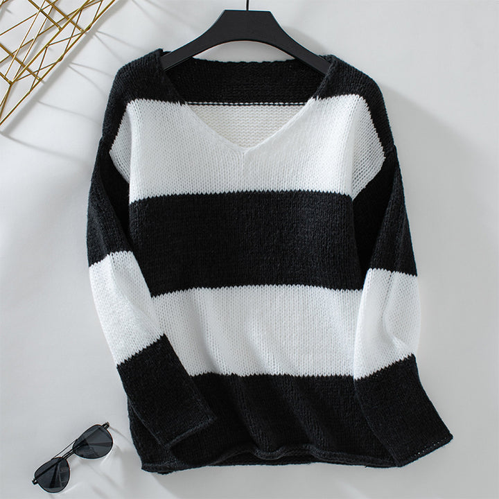 Casual knit pullover for women with a wide striped pattern Lune London