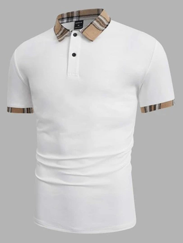 Men's Casual Polished Polo with Checkered Collar Lune London