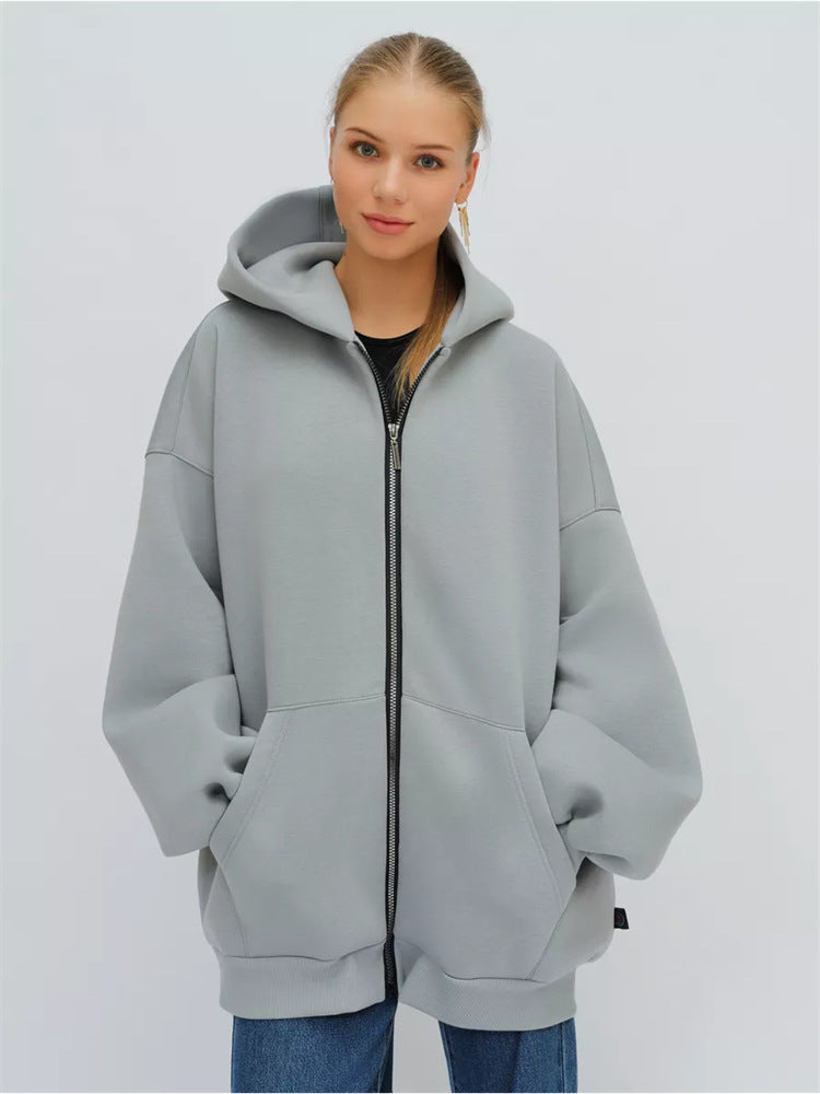 Lady Oversized Hooded Jacket with Full-Zip and Extremely Comfortable Chic Cut and Style