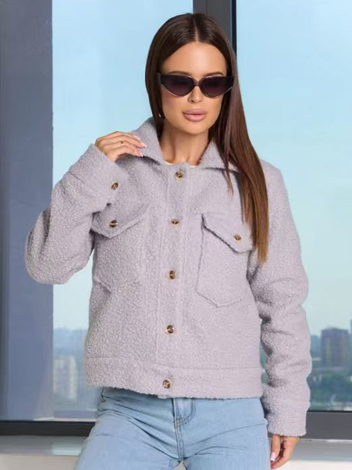 Comfortable fleece jacket for ladies with patch pockets and button details Lune London