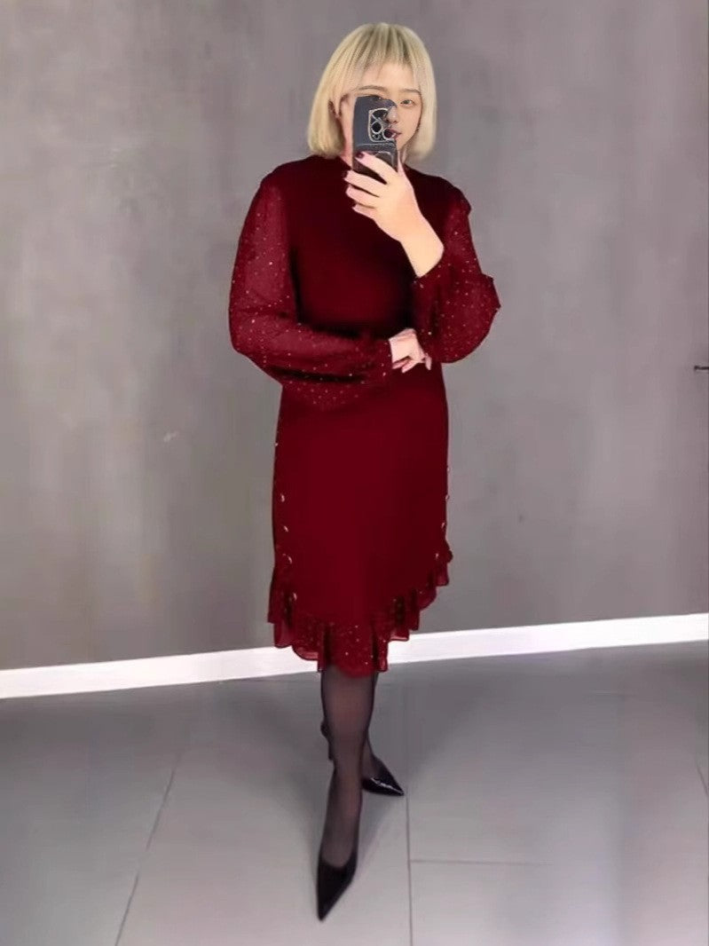 Ladies Elegant Dress with Voluminous Sleeves and Cut-Out Hem Chic & Stil
