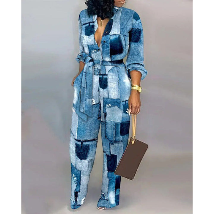 Women's Denim Jumpsuit with Fashionable Patchwork Design and Practical Pockets Lune London