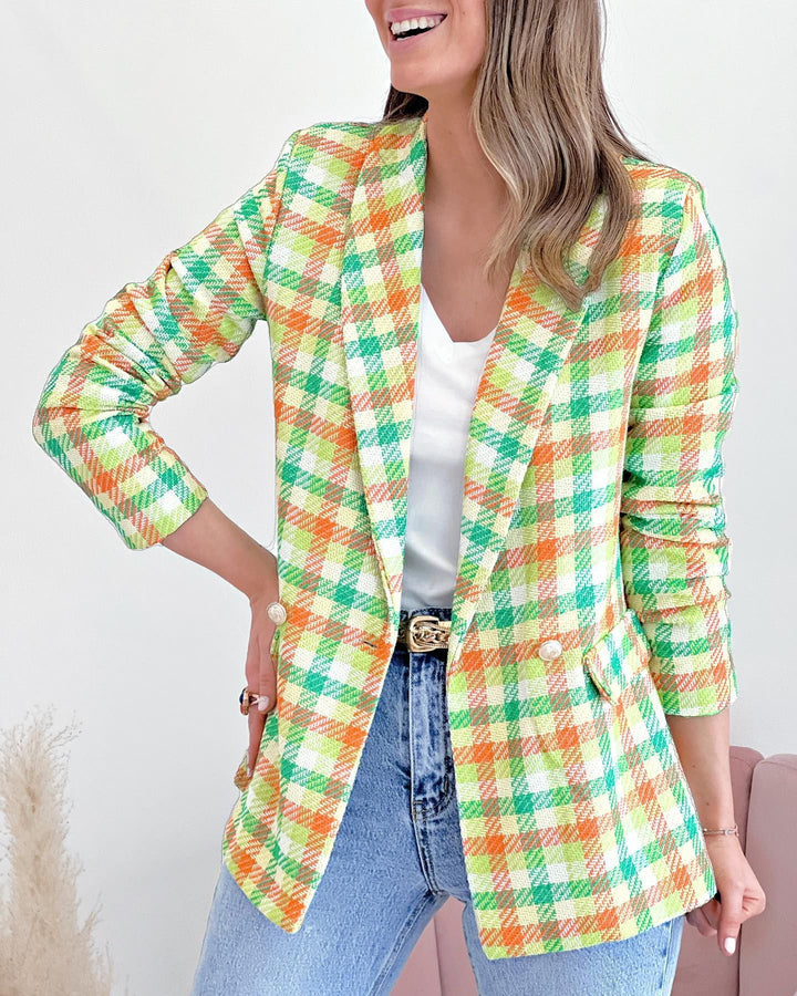Women Elegant Checkered Jacket with Double Button Pockets Lune London