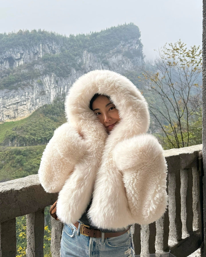 Faux fur jacket for women with a luxurious hood design Lune London