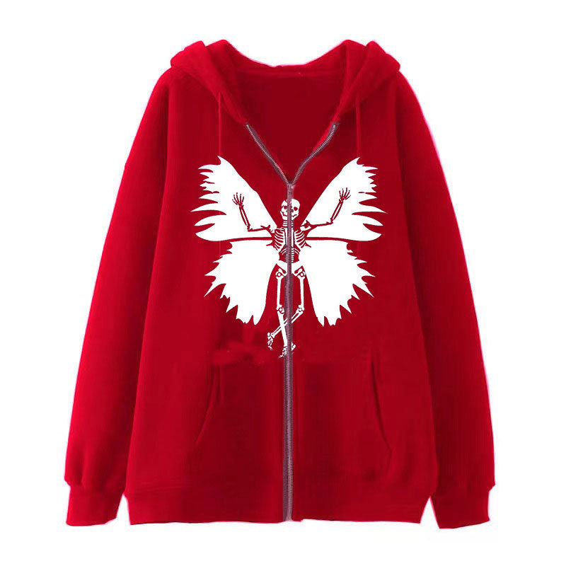 Women’s zip hoodie with unique skeleton and butterfly design Lune London