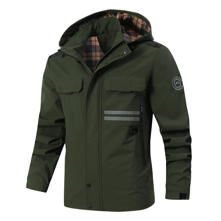 Functional waterproof jacket for men with hood and multiple pockets Lune London