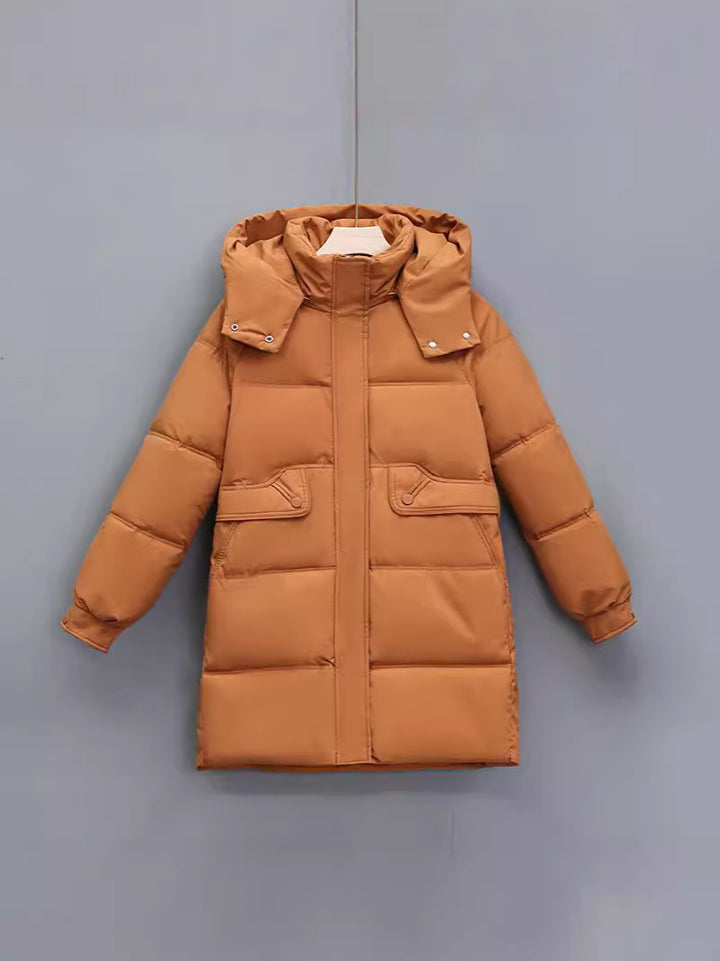 Ladies Long Winter Coat with Removable Hood and Practical Pockets Lune London