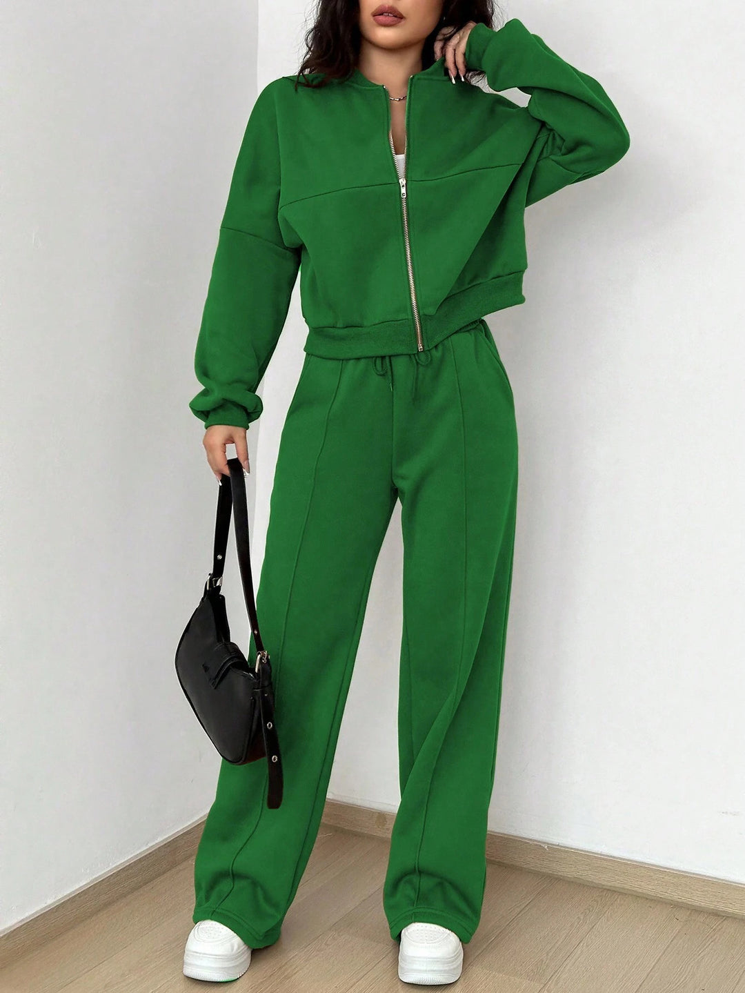 Ladies zip-up sporty hoodie with loose jogging pants Lune London