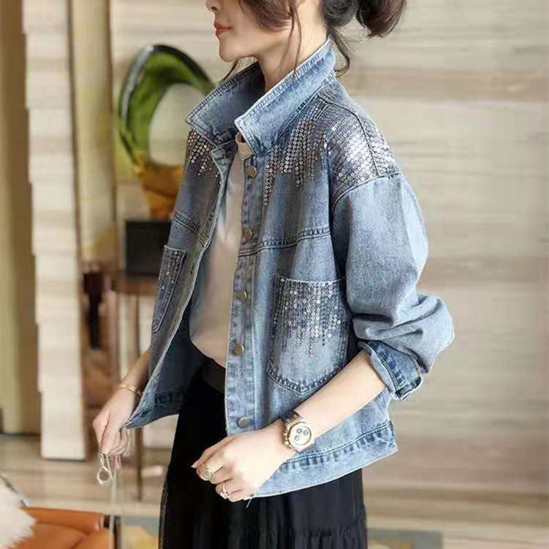 Women’s denim jacket with sequin embellishments Lune London