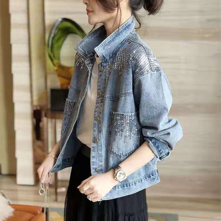 Women’s denim jacket with sequin embellishments Lune London