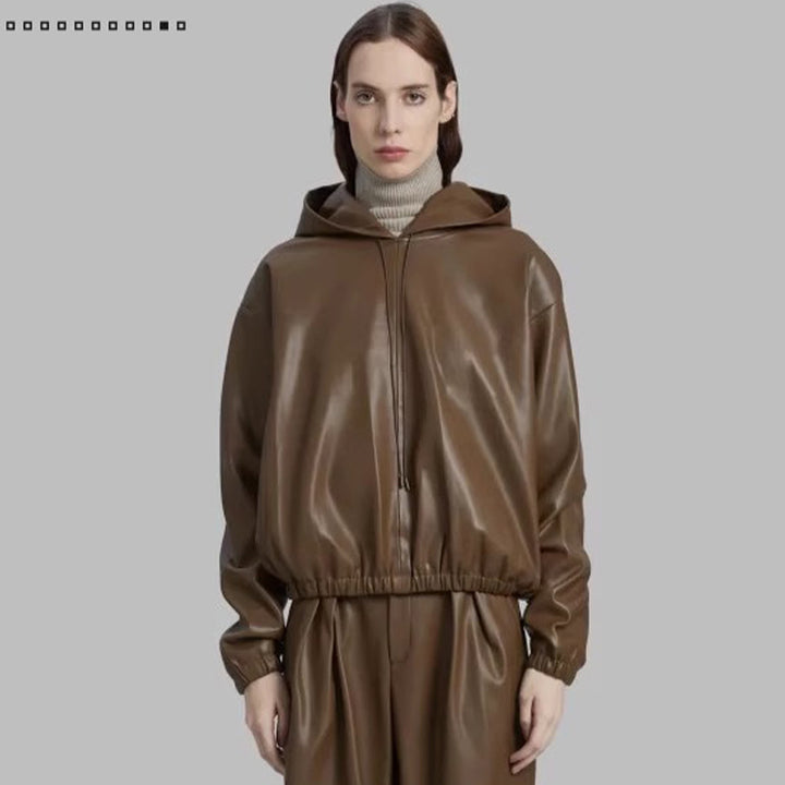Veste en cuir synthétique décontractée pour femmes avec capuche Chic & Stil