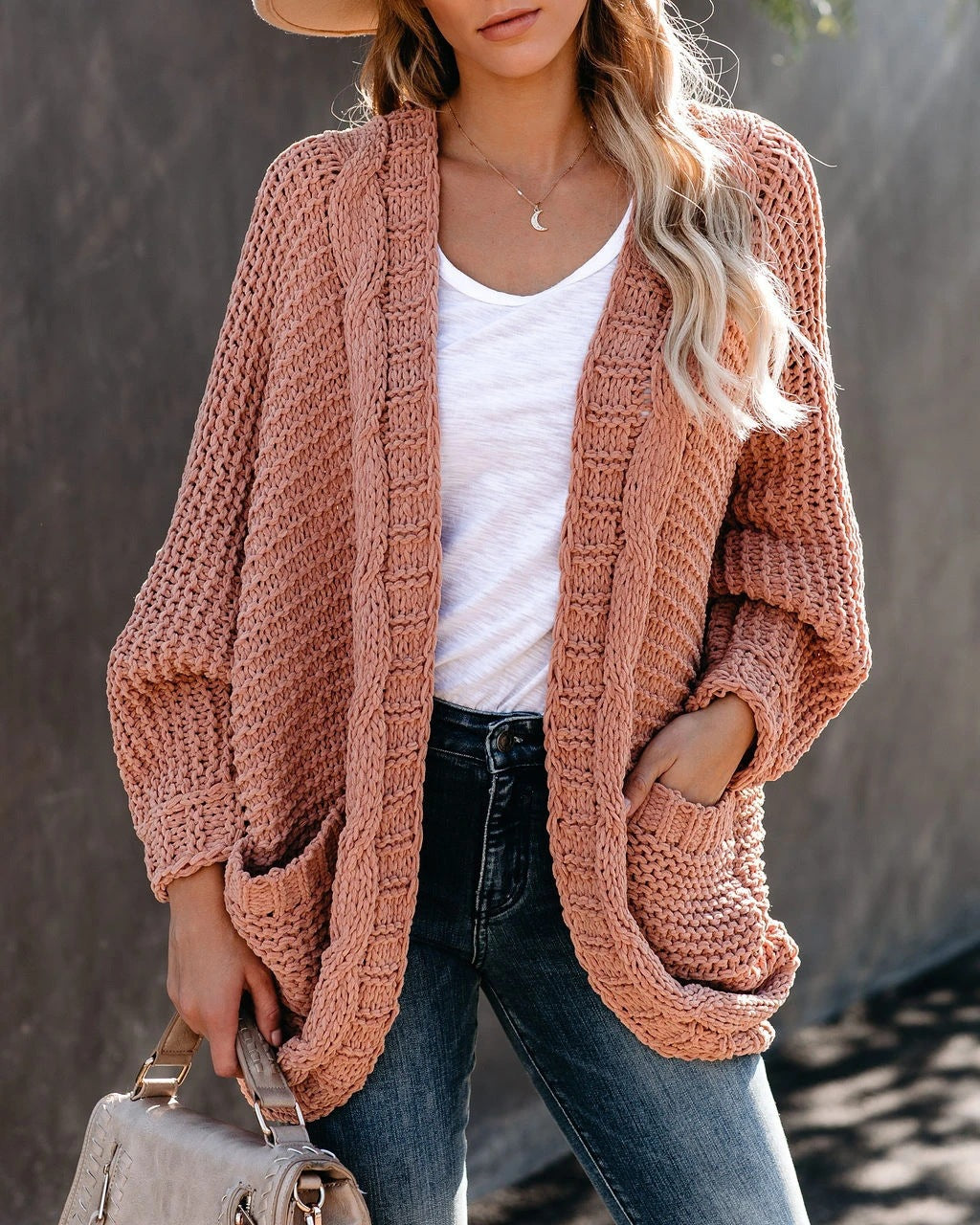 Chunky knit cardigan for women with casual pockets and trendy cut Lune London