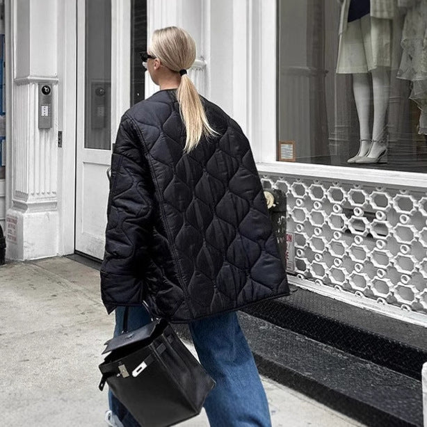 Ladies Quilted Jacket with Button Closure and Practical Pockets Lune London