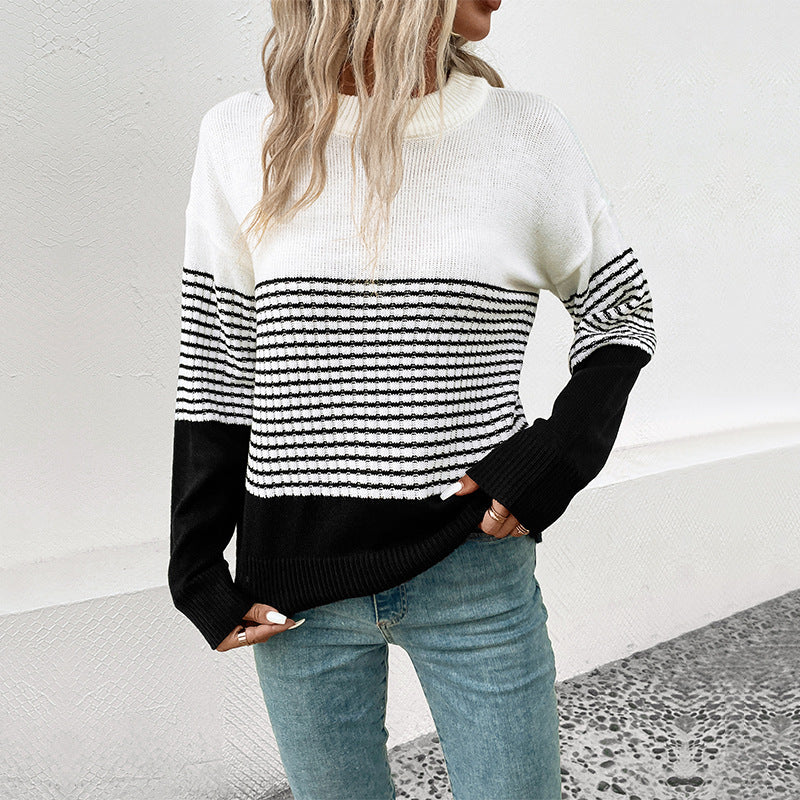 Knitted sweater for women with modern stripes Lune London
